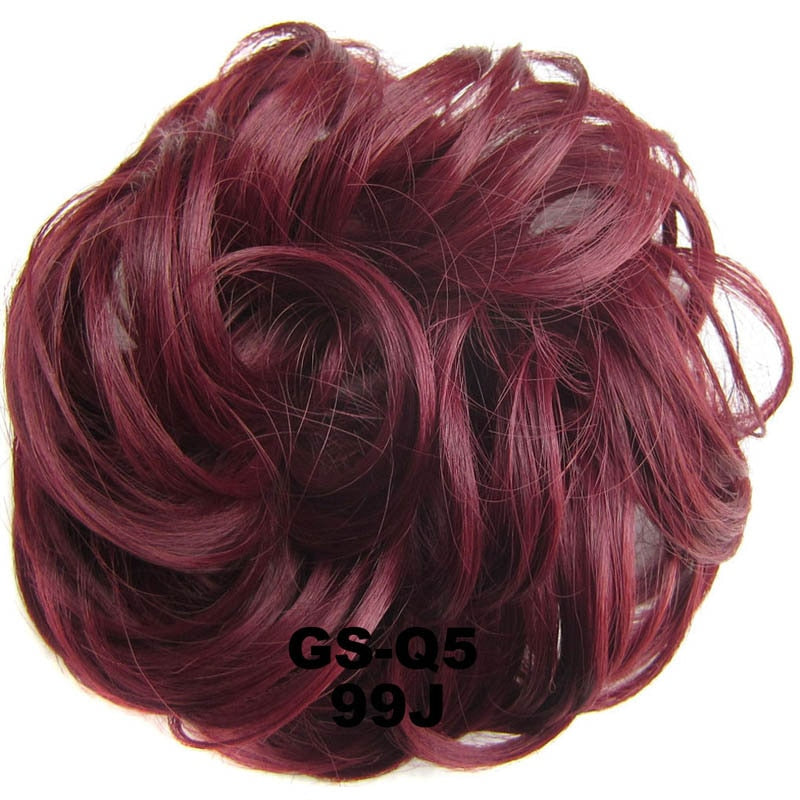 Jeedou Messy Bun Chignon Donut Hair Pad Elastic Hair Rope Rubber Band Synthetic Hairpiece Black Gary Brown Color