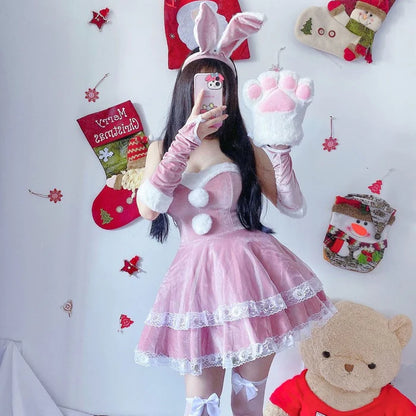 Sweet Santa Claus & Bunny Women's Cosplay Dress Set Christmas Costume