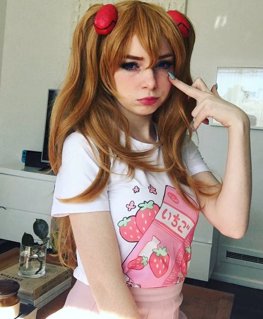 Unleash Your Inner Kawaii Cutie with Women's Strawberry Milk Graphic Tee