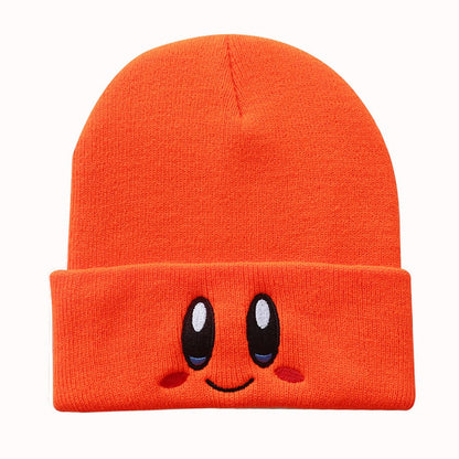 Kirby Winter Cute Smiley Eye Embroidered Knit Cap Stretch Cartoon Beanie Women's Preppy Hood Hipster  Student Warm Headwear