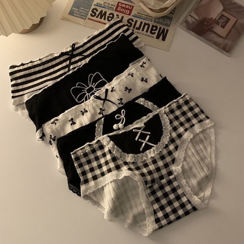 Lolita Girls Bow-knot Cotton Underwear Japanese Ladies Cute Antibacterial Mid-waist Briefs Lingerie
