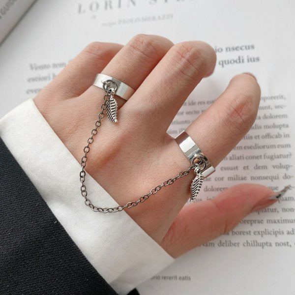 Vintage Punk Butterfly Tassel Chain Ring With Bracelet Link Wrist Chain Finger Rings For Women Flower Pearl Zircon Ring Jewelry