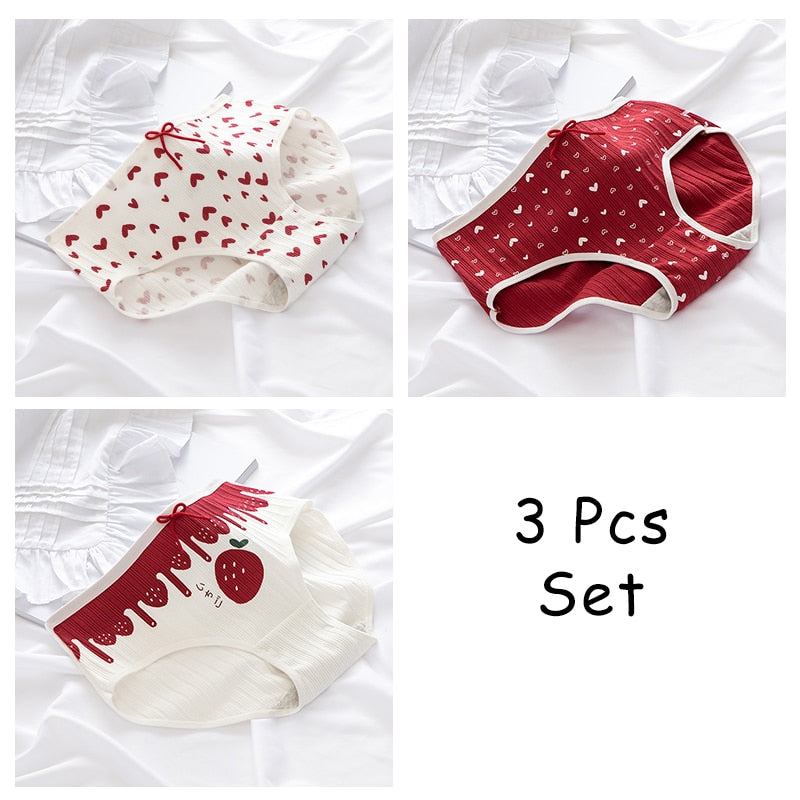 WONTIVE 1pc 3pcs set Cute Panties with Bow Knot Womens Cotton Panties Pink Lolita Japanese Panty Underwear For Women Girl Briefs