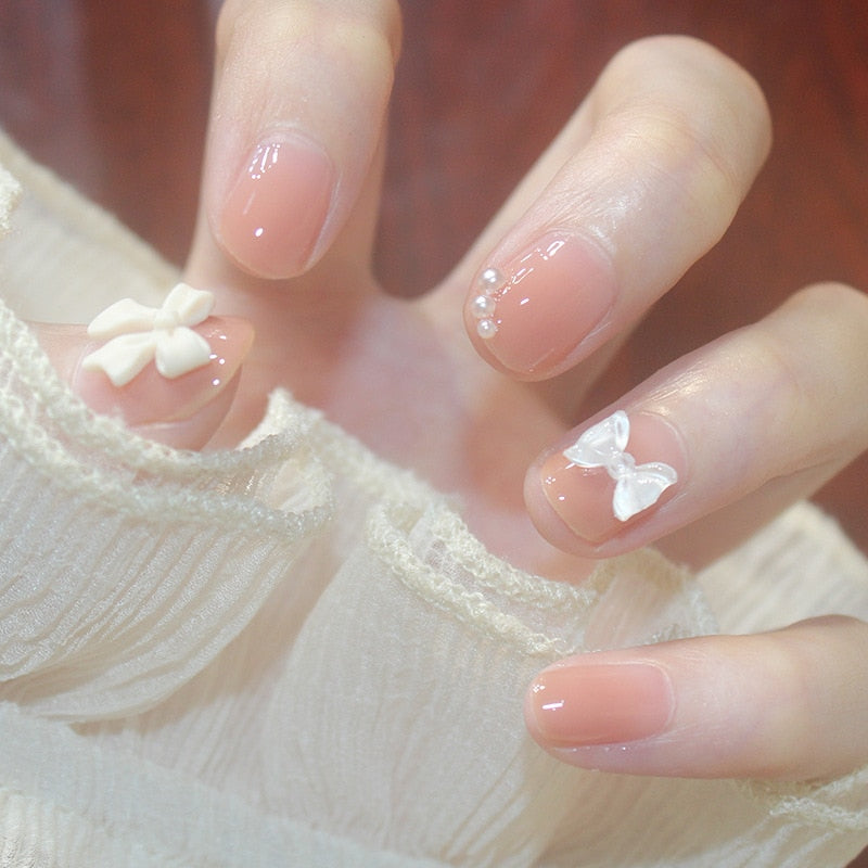 24Pcs Ballerina False Nails with Glue Short Nail Beauty Tools Press on Fake Nails Full Cover Artificial Nails Tips Manicure