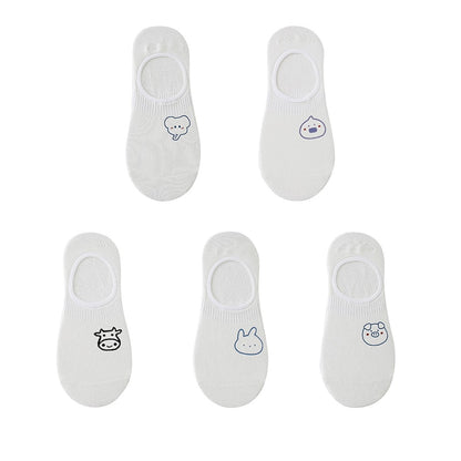 Women's cotton ankle socks, socks designed by rabbits, cows, hearts, warm and informal animals, 5 pairs of 10 pieces