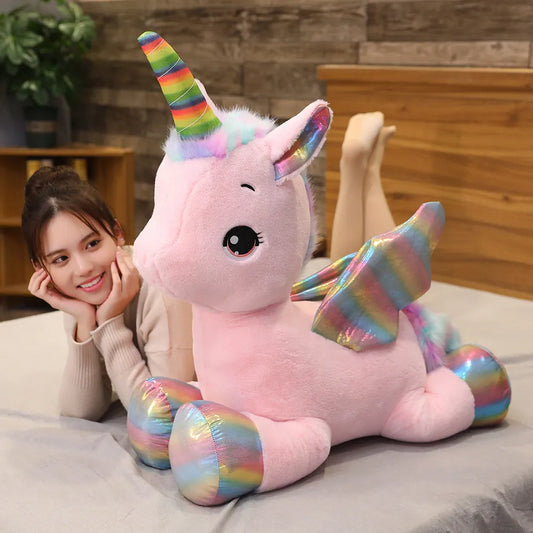 Unicorn Plush Toy Huggable Pony Stuffed Animal Soft Doll Plushie Cute Rainbow Horn White Pink Horse Home Decor Sleeping Pillow For Kids