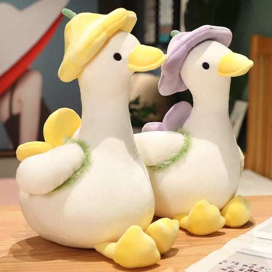 Cute Fluffy Duck Plush Toy Animal Cartoon Dressed Goose Doll Fashion Kawaii Stuffed Pillow for Kids Girls Birthday Gift 35-55CM