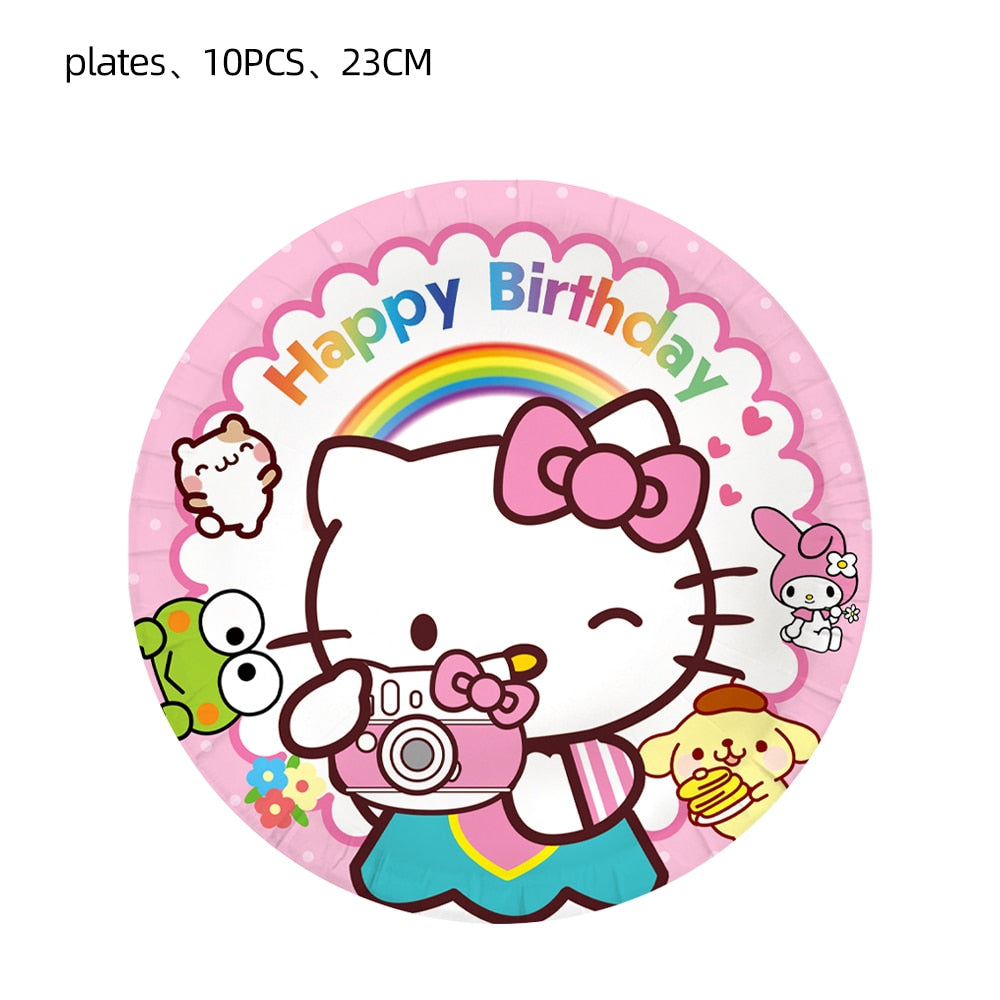 Hello Kitty Theme Baby Shower Girls Party Supplies Paper Cup Plate Tablecloth Kids Birthday Party Banner Wedding Decor Balloons