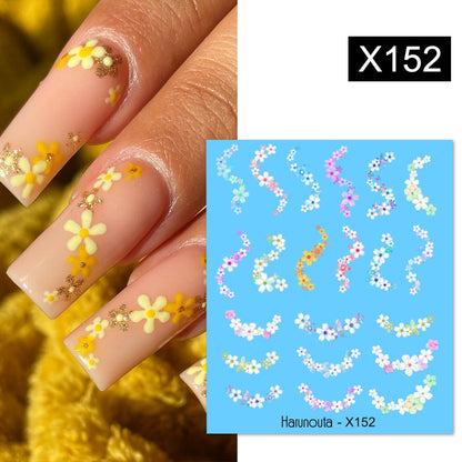 Harunouta Simple Flowers 3D Nail Stickers Gold Heart French Tip Lines Leopard Print Design Adhesive Sliders Manicure Nail Decals