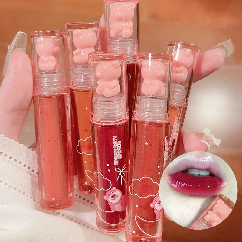 Little Bear Crystal Frozen Strawberry Glossy Lip Glaze Mirror Whitening Nude Doodle Lip Korean Makeup y2k Cosmetics Lipsticks