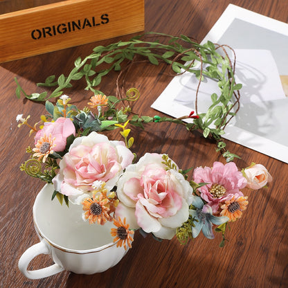 Bohemian Rattan Flower Vines Crown Headband for Bride Wedding Hair Accessories Girls Floral Wreath Head Band Hairstyles Headdres