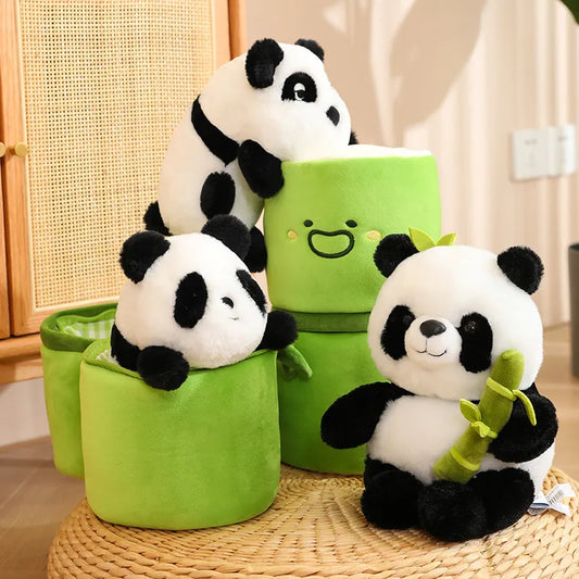 NEW Kawaii Bamboo Tube Panda Set Plush Toy Cute Plushies Stuffed Animal Bear Doll Reversible Design Children's Birthday Gift