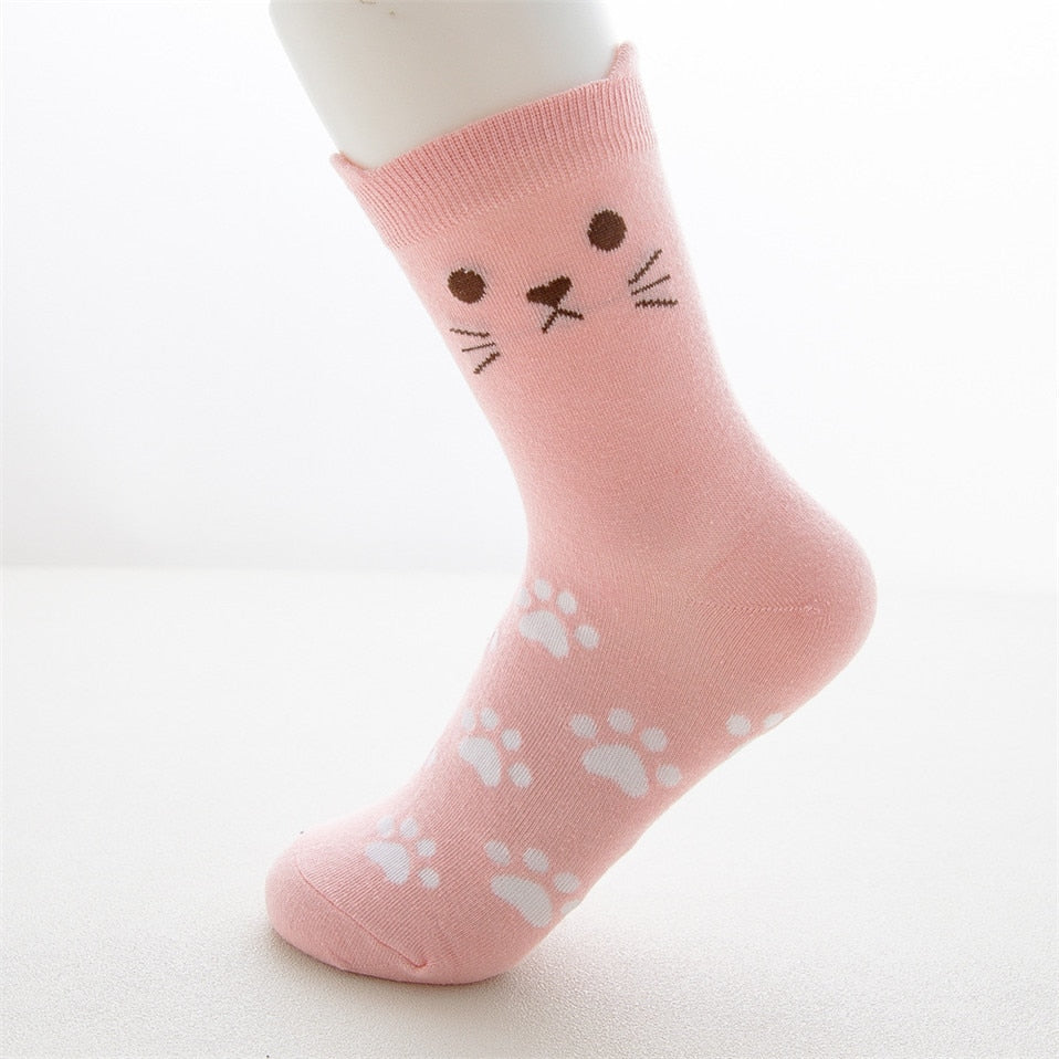 New Casual Harajuku Socks Women Cat Prints Cartoon Animals Cat Pattern Striped Cotton Socks Femme Floor Meias Socks Kawaii