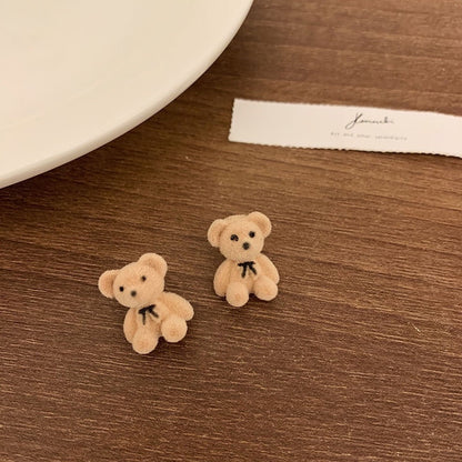 New Cute Flocking Plush Cat Earring Japan Korea for Women Girls Bear Cartoon with A Hundred Earrings Party Jewelry Gifts