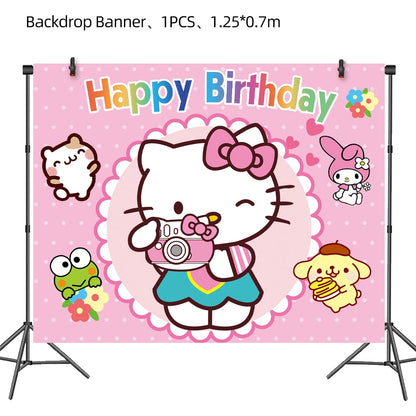 Hello Kitty Theme Baby Shower Girls Party Supplies Paper Cup Plate Tablecloth Kids Birthday Party Banner Wedding Decor Balloons