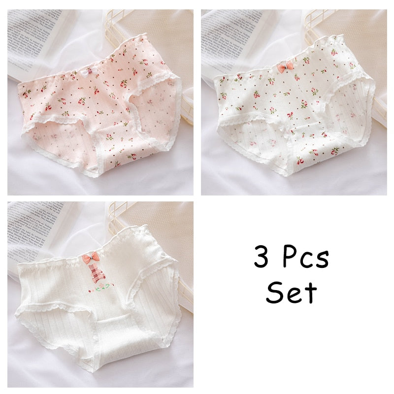 WONTIVE 1pc 3pcs set Cute Panties with Bow Knot Womens Cotton Panties Pink Lolita Japanese Panty Underwear For Women Girl Briefs