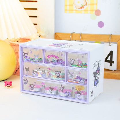 Sanrio Kuromi Kawaii Anime Sticker Accessories Diy Storage Box Cute Cartoon Cinnamoroll Dormitory Divided Drawer Case Toys Girls