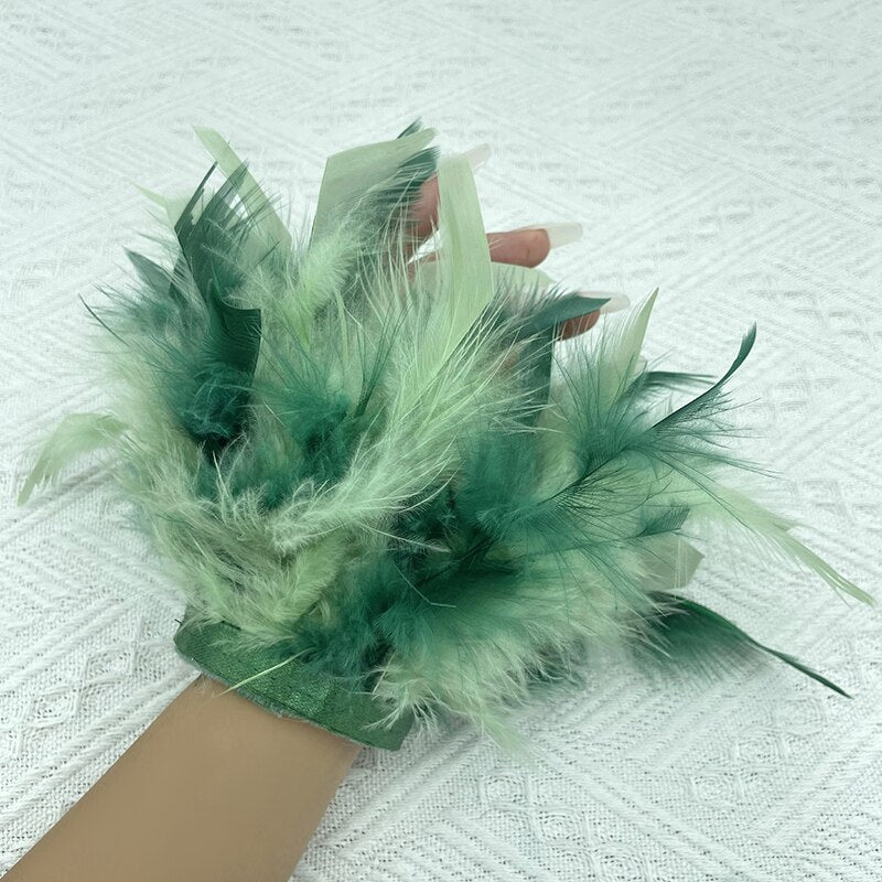 Women Natural Fur Feather Cuffs Snap On Bracelet Arm Cuff Shirts Sleeves For Women Real Ostrich Feather  Anklet Wrist Cuff