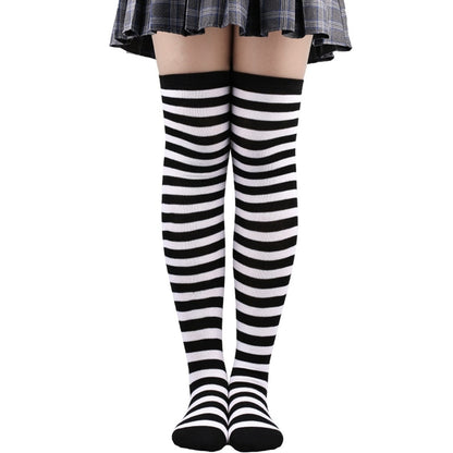 Women Thigh High Over The Knee Socks For Ladies Black White Striped Hosiery Long Cotton Stockings Knitted Warm Soks