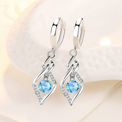 925 Sterling Silver New Woman Fashion Jewelry High Quality Blue Pink White Purple Crystal Zircon Hot Selling Earrings