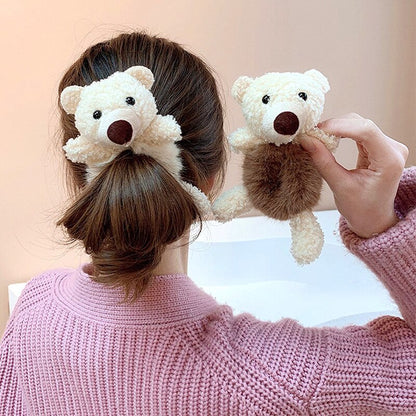 Plush Hair Scrunchies Cute Kawaii Stuffed Animal Plushies Hair Tie Frog Bunny Duck Cat Panda Teddy Bear Ponytail Rubber Band Ring Girls Kids Hair Accessories