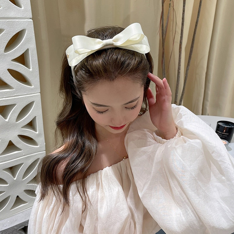 Summer Black White Temperament Double Bow Butterfly Cloth Pressure Hairbands Simple Fashion Cute Head Band Accessories