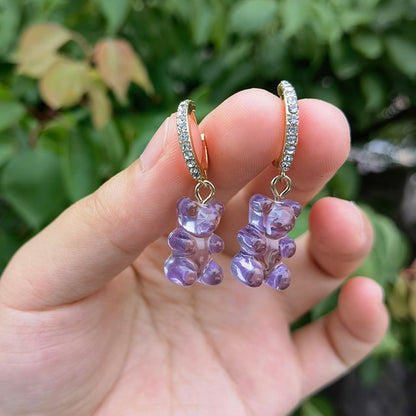 Cute Acrylic Candy Gummy Bear Dangle Earrings for Women Rainbow Bear CZ Hoop Earrings Korean Fashion Sweet Girl Jewelry