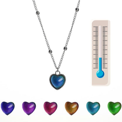 GUFTM New Creative Mood Necklace Color Change Emotion Feeling Temperature Control Heart Pendant Metal Chain Jewelry for Girl