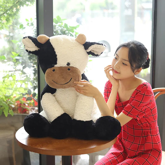 Kawaii Sitting Milk Cow Year Plush Toys Lifelike Stuffed Animal Doll Cute Appease Cattle For Children Kids Christmas Gift