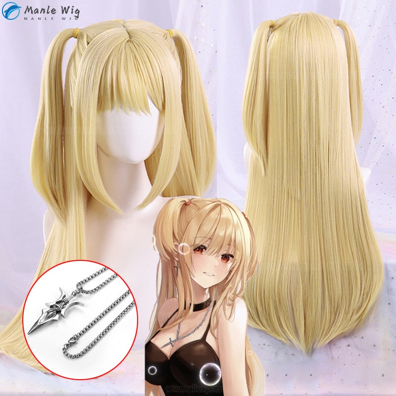 Anime Death Note MisaMisa Cosplay Wig Long Yellow Double Tail Misa Amane Heat Resistant Hair Woman Party Wigs + Free Wig Cap