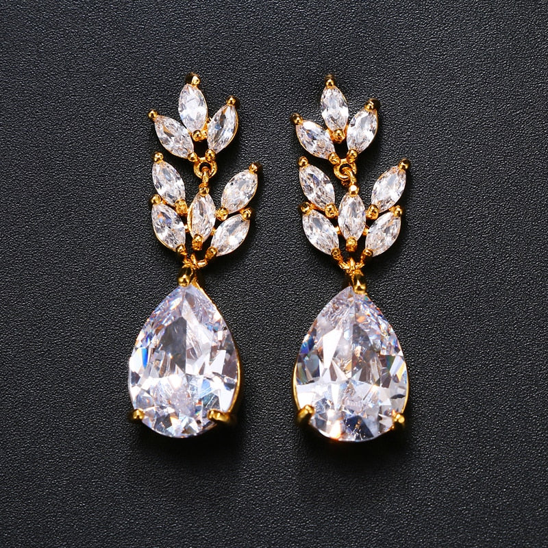 Luxury Zircon Wedding Long Dangle Earrings with Round Water Drop Elegant CZ Earrings for Women Bridal Wedding Jewelry Dress