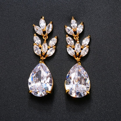 Luxury Zircon Wedding Long Dangle Earrings with Round Water Drop Elegant CZ Earrings for Women Bridal Wedding Jewelry Dress
