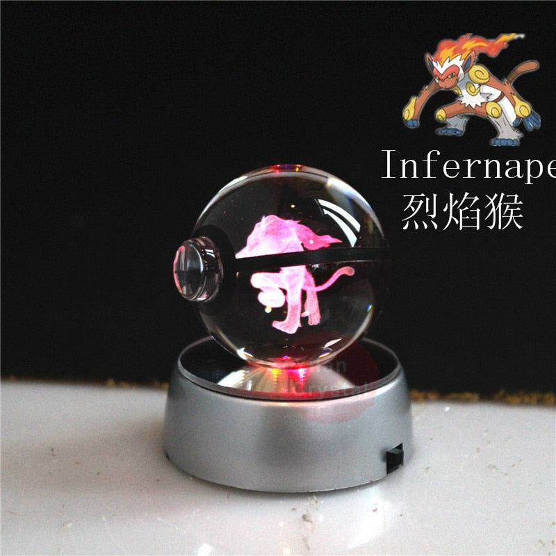 Pokémon Crystal Poké Ball: Pikachu Charizard Eevee Mew Mewtwo Bulbasaur Squirtle Jolteon Charmander Snorlax Dragonite LED Night Light Base Display Model Gift