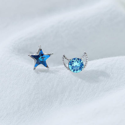 Fashion Astronaut Star Moon Stud Earrings Women Silver Color Zircon Asymmetric Lovely Mini Ear Pierced Studs Party Jewelry Gifts