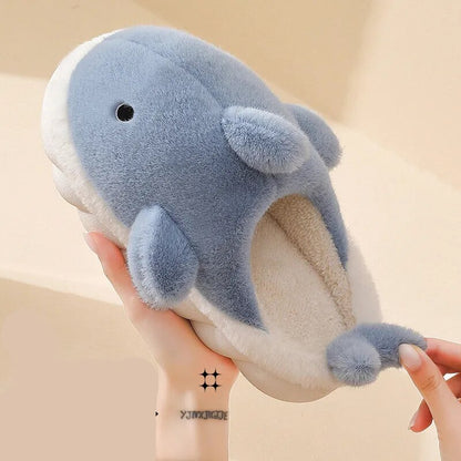 Funny Animal Shark Cotton Slippers Women's Thick Soles Home Slipper Winter New Warm Non Slip Lovely Plush Couple Slippers