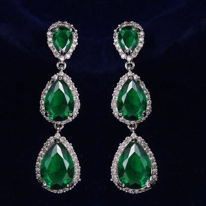Luxury Zircon Wedding Long Dangle Earrings with Round Water Drop Elegant CZ Earrings for Women Bridal Wedding Jewelry Dress