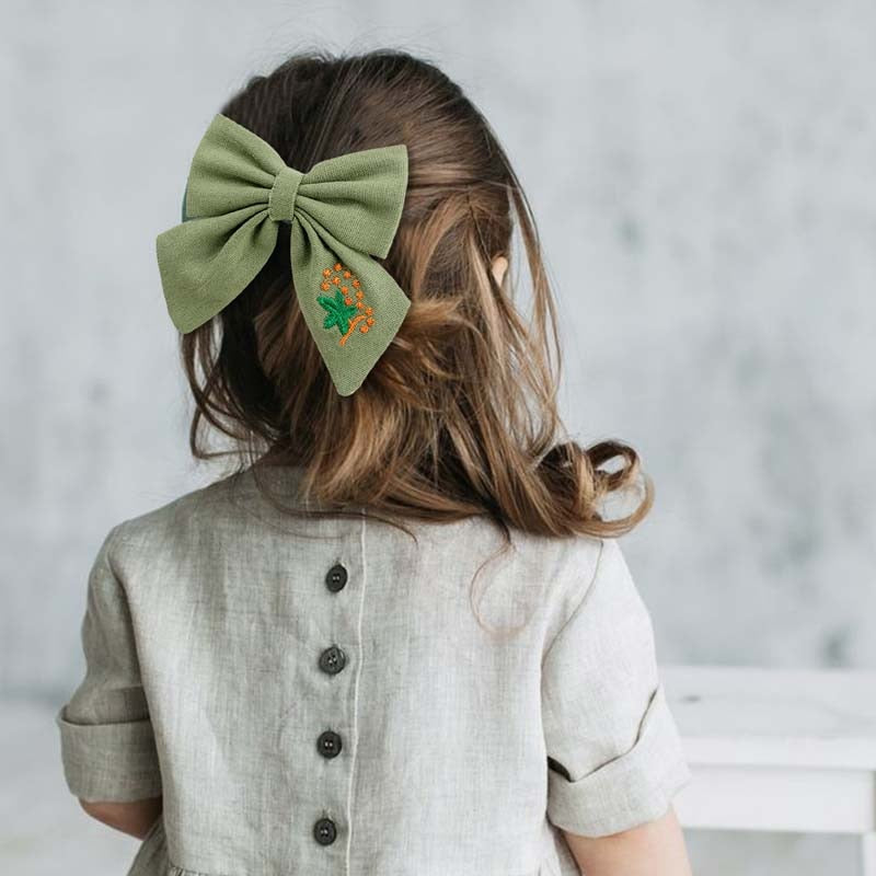 Fashion Embroidery Bows Hair Clips Solid Hairpins For Girls Handmade Ribbon Barrettes Kids Butterfly Hair Pin Korean Headwear