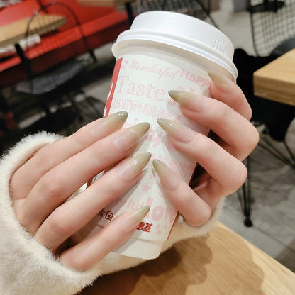 24PCS/box Mid-length  stiletto nail tips Gradients wear full cover paragraph fashion Manicure patch false fingernails for girls