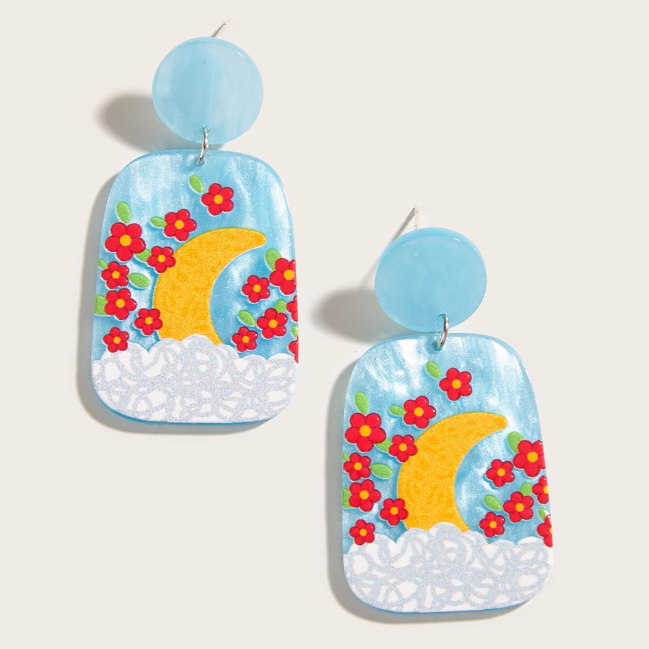 New Pattern Earring New Retro FlowerContrast Color Square Earrings Acrylic Simple Candy Color Earrings Pendientes Piercing