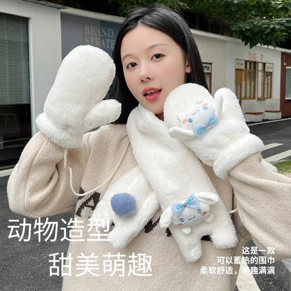 Sanrio  Scarf Hello Kitty Cinnamoroll Pochacco Winter Loveliness Cartoon Girl Keep warm Plush Gift Gloves  Hello Kitty Scarf