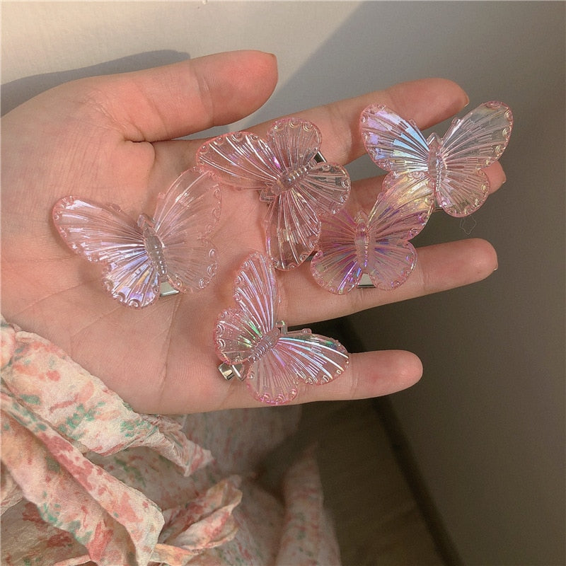 5Pcs Fashion Girls Transparent Butterfly Pink Hairpin Children Heart Shape Hair Clips Women Barrettes Headband Hair Accessories