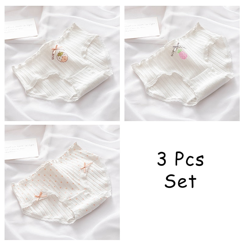 WONTIVE 1pc 3pcs set Cute Panties with Bow Knot Womens Cotton Panties Pink Lolita Japanese Panty Underwear For Women Girl Briefs