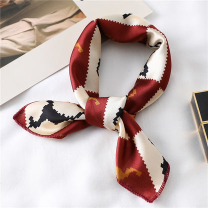 Women Small Satin Silk Scarf Square Print Wrap Foulard Femme Handkerchief Bandana Neck Hair Skinny Tie Scarves Shawls