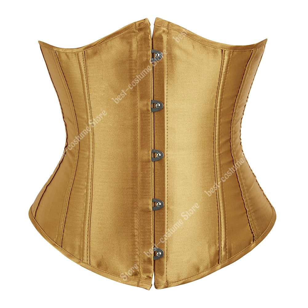 Underbust Corset Women's Underwear Waist Slimming Body Shaper Corset Top for Women Steampunk Lace-up Corset Belt White