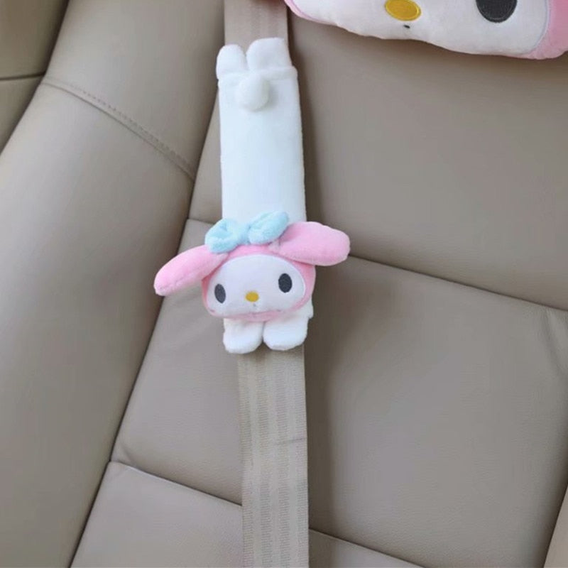 Cute Sanrio Kuromi My Melody Car Seat Pillow Plushie Pink Car Headrest Neck Pillow And Seat Belt Cartoon Stuffed Animal Plush Head Cushion Neck Support