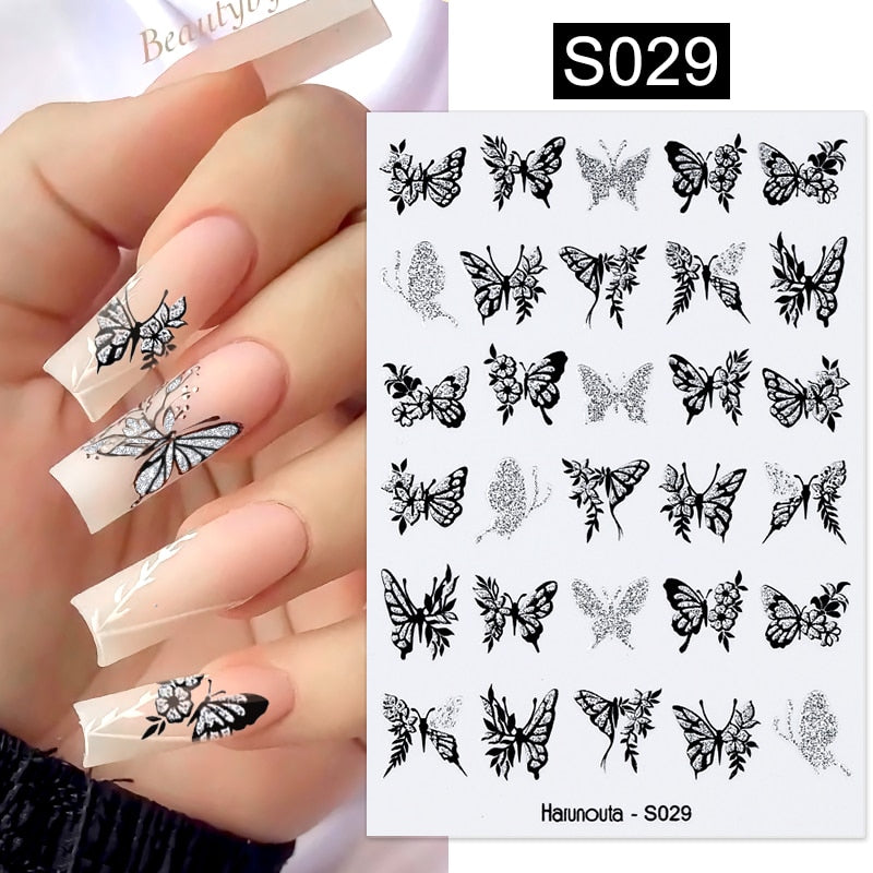 Harunouta Simple Flowers 3D Nail Stickers Gold Heart French Tip Lines Leopard Print Design Adhesive Sliders Manicure Nail Decals