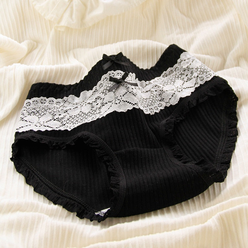 Women's Cotton Panties Lace Underpants Mid Waist Seamless Comfort Briefs Girl Lovely Bow Underwear Female Lingerie