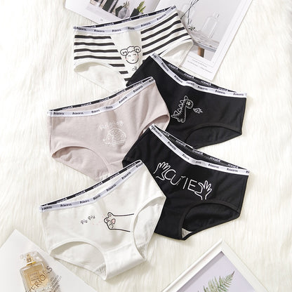 5Pcs/set Cotton Underwear Cute Cartoon Cat Panties for Woman Girl Soft Pantys Plus Size Breathable Briefs Female Lingerie