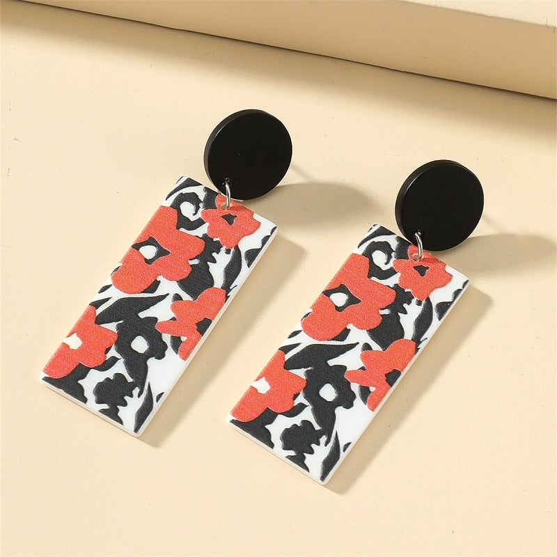 New Pattern Earring New Retro FlowerContrast Color Square Earrings Acrylic Simple Candy Color Earrings Pendientes Piercing