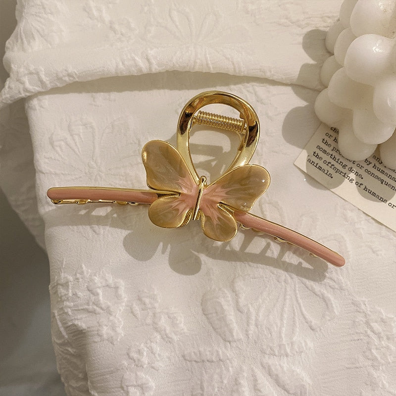 New Korean Vintage Flowers Large Metal Hair Claw Clip Ponytail Women Butterfly Shark Alloy Hair Claw Barrette Hair Accessories